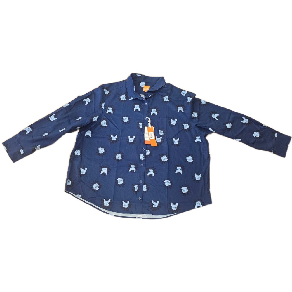 Con.Struct‎ Mens French Bulldog Print Button Down Shirt Navy Blue XXL NWT